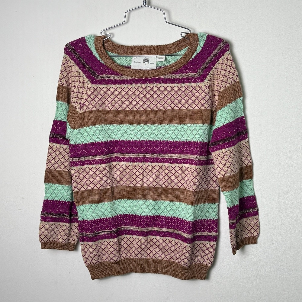 Striped Sweater Colorful Geometric Knit Sweater Small Fun purple